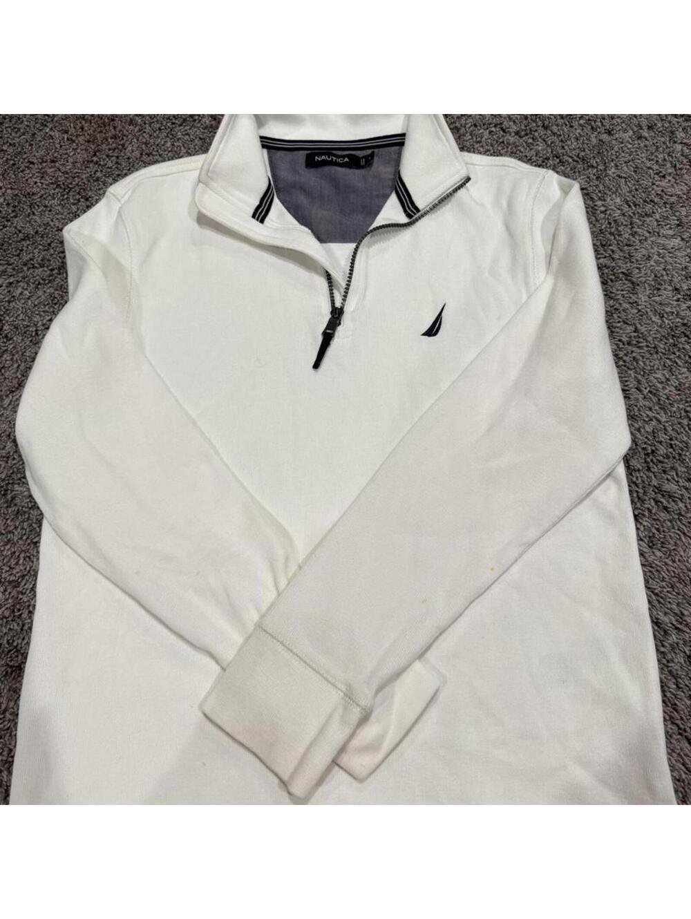 Nautica Men's White Quarter Zip Pullover Sweater